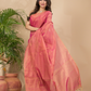 Tissue Linen Handloom Saree With Peach Pink - 023