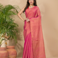 Tissue Linen Handloom Saree With Peach Pink - 023