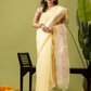 Pure Jamdani Linen Saree | Light Yellow  and Yelllow  | Half and Half style with Contrast Border