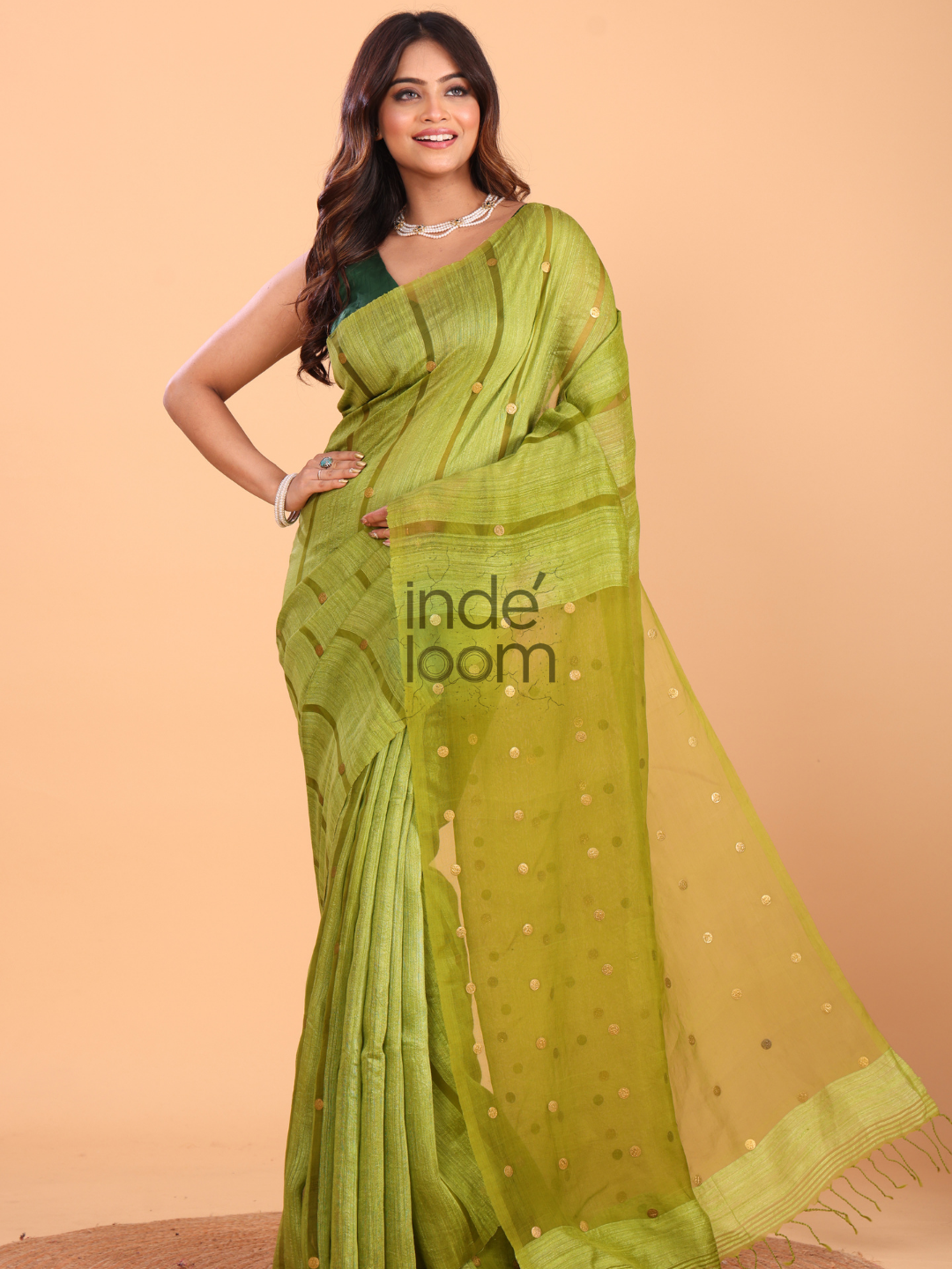 Matka Silk Saree With Pear Green - 136