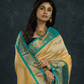 Pure Handloom Korvai Silk Cotton Saree in Light Yellow and Blue Border - 111