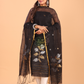 Space Black Muslin Jamdani 2-Piece Set Kurti & Dupatta (UNSTITCHED) - 084
