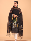 Space Black Muslin Jamdani 2-Piece Set Kurti & Dupatta (UNSTITCHED) - 084