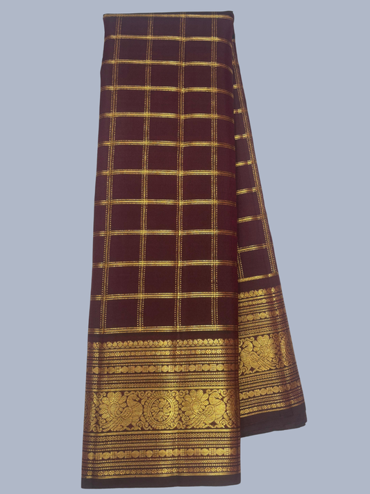Pure Handwoven Gadwal Silk Saree With Dark Brown - 023
