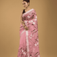 Kota Doria Handpainted Saree With Baby Pink - 005 - indeloom