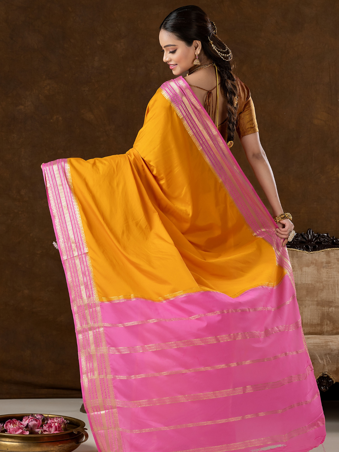 Classic Mysore Semi Silk Saree | Mustard Gold
