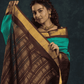 Pure Handloom Korvai Silk Cotton Saree in Mint Green and rich Chocolate Brown Border - 140