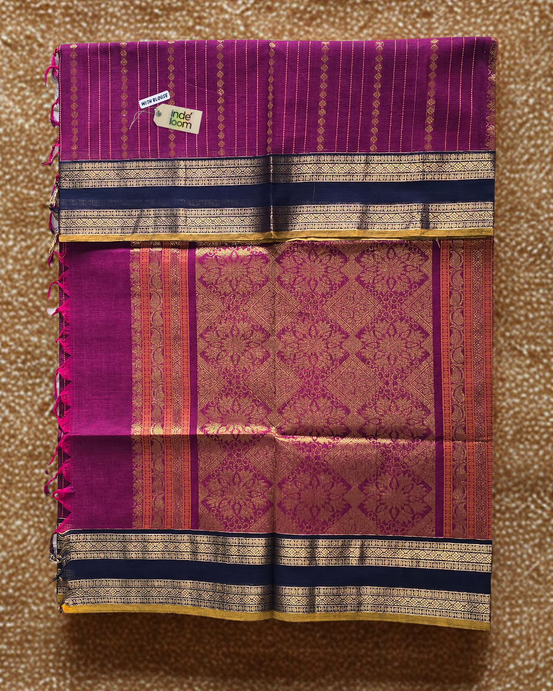 Kanchi Cotton|Magenta & Navy Blue