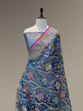 Pure Banarasi Exclusive Ektara Kora JAMDANI Tilfi saree  | Navy Blue