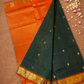 Handloom Korvai Silk Cotton Saree  |  Bottle Green