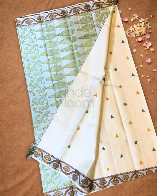 Silk Mark Certified Handloom Kanjivaram Silk Saree  |  Warm Ivory
