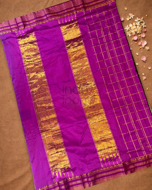 Ilkal Saree in Navy Blue With Pink Border