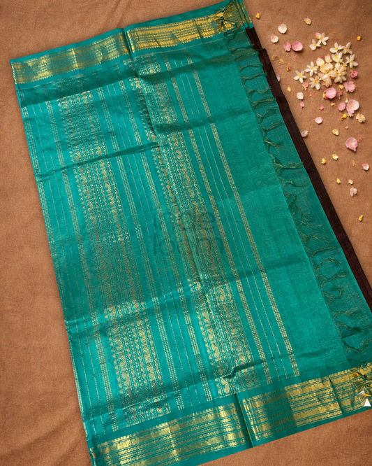 Pure Handloom Korvai Saree | Dark Black