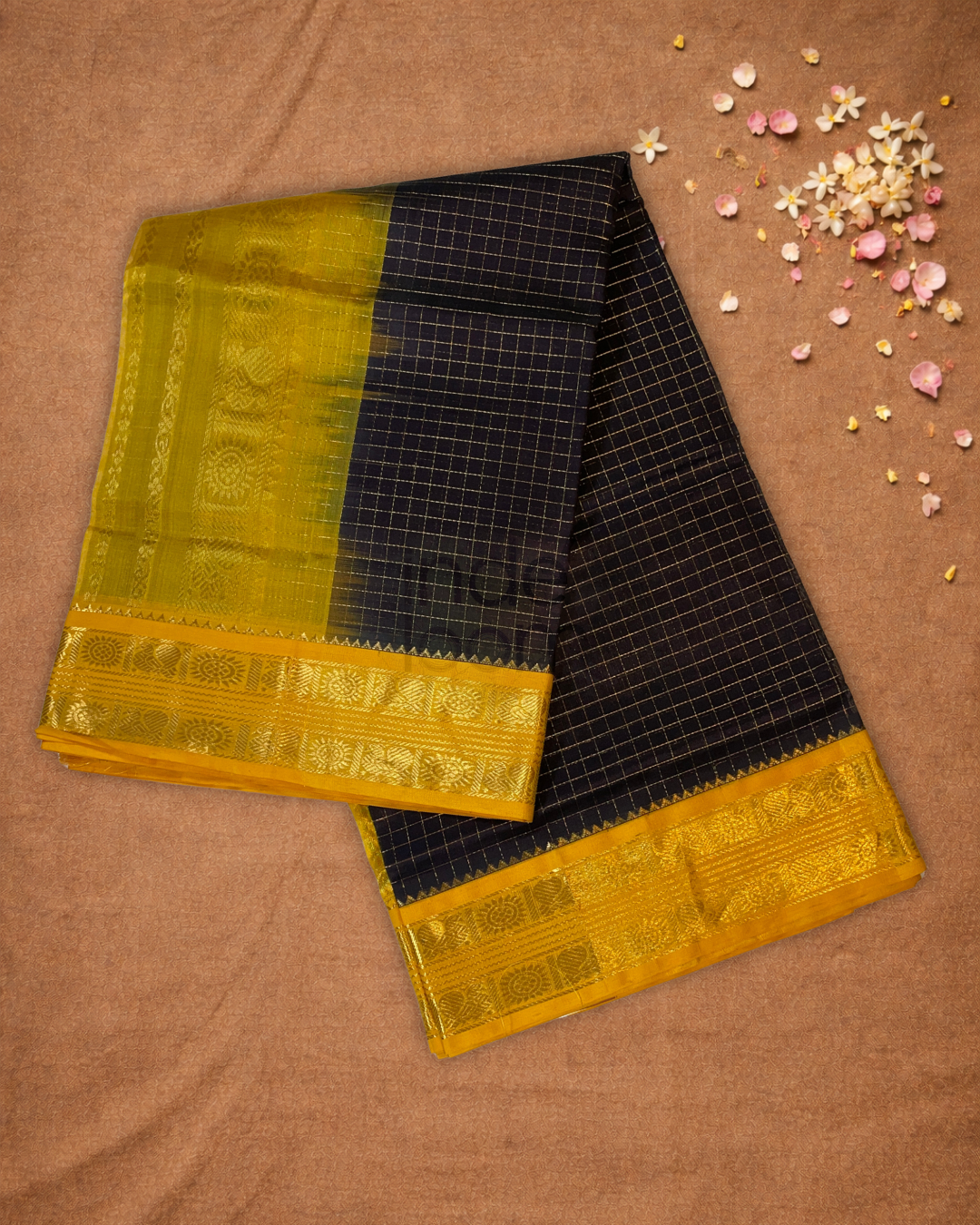 Pure Handloom Korvai Saree | Coal Black