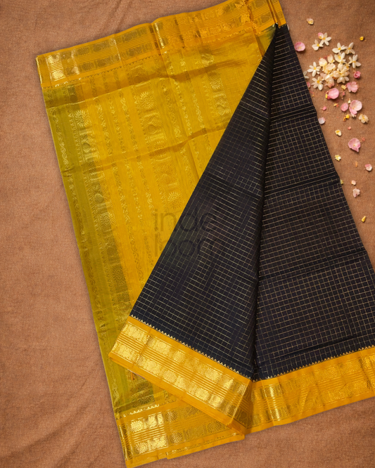 Handloom Korvai Silk Cotton Saree  |  Midnight Black
