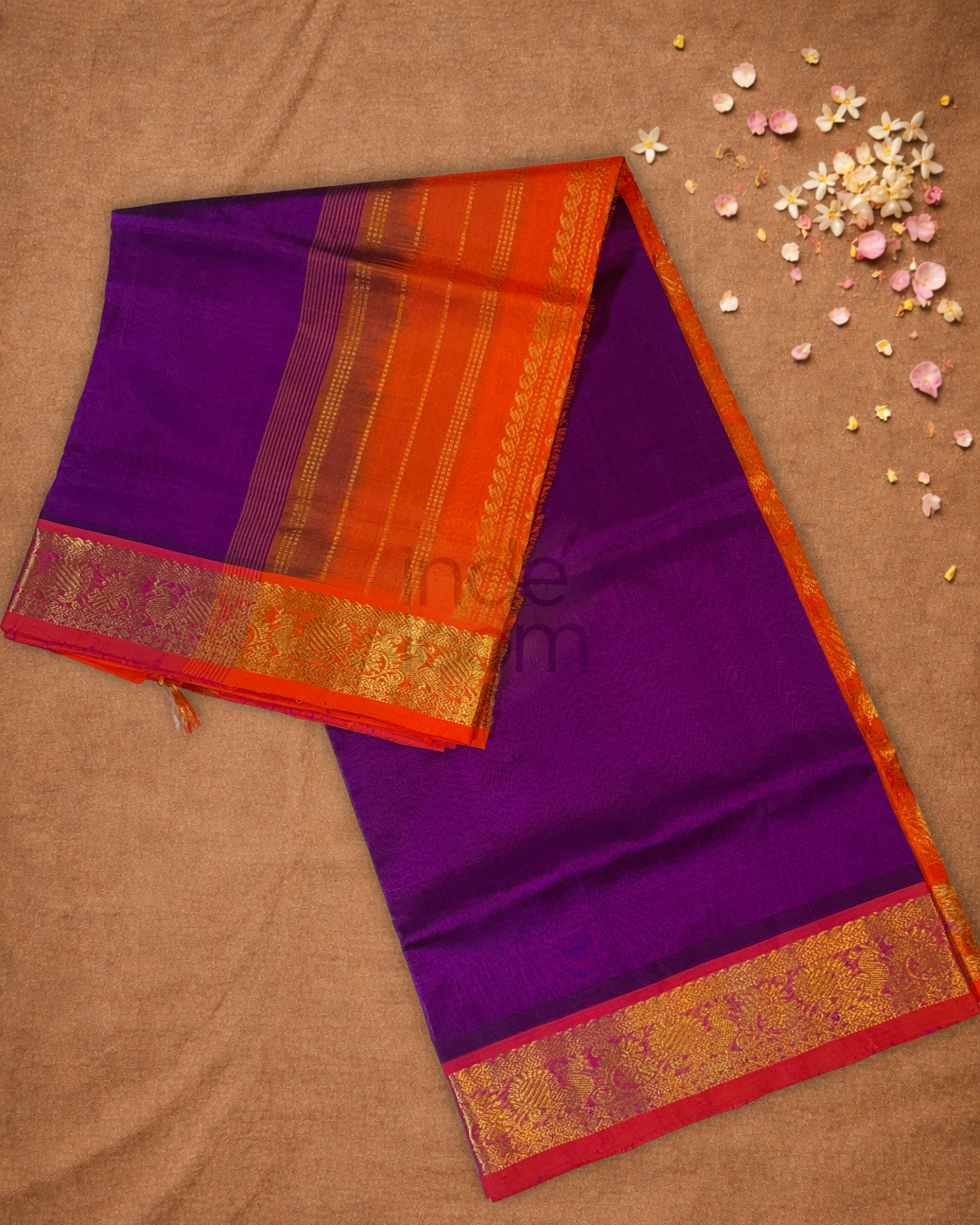 Handloom Korvai Silk Cotton Saree  |  Indigo Purple