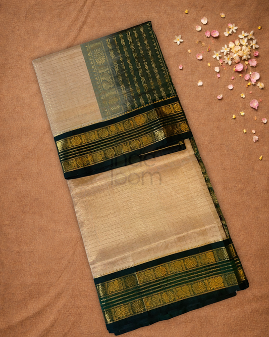 Handloom Korvai Silk Cotton Saree  |  Deep Teal