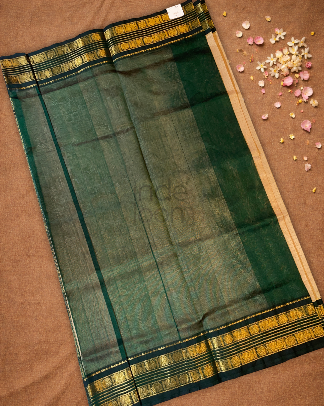 Handloom Korvai Silk Cotton Saree  |  Deep Teal