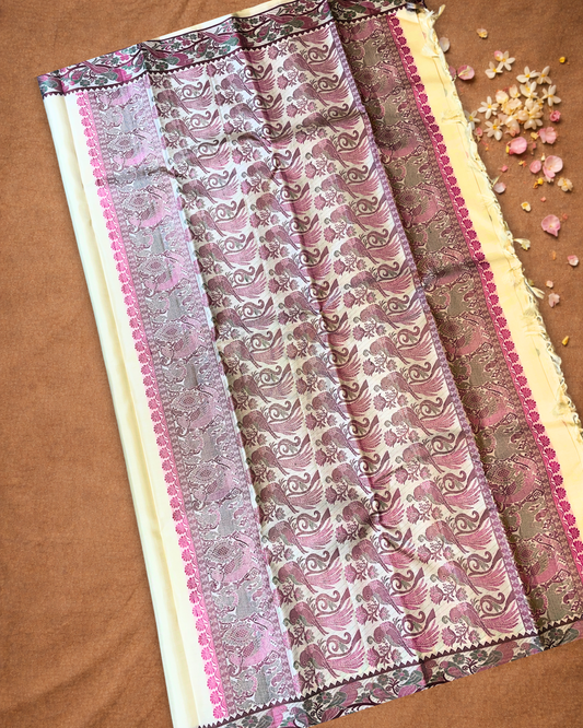 Silk Mark Certifed Handloom Kanjivaram Silk Saree  |  Cream Beige