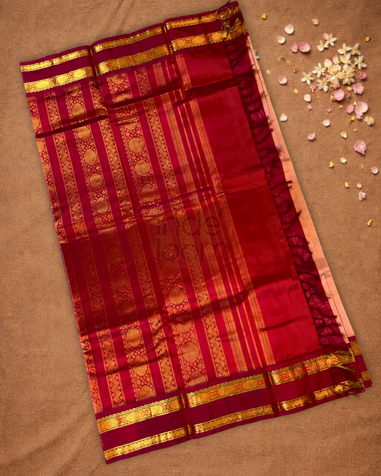 Pure Handloom Korvai Saree | Pastel Red
