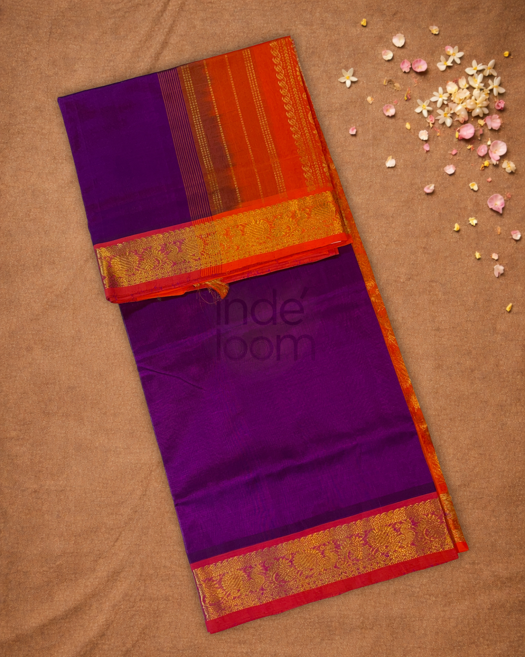 Handloom Korvai Silk Cotton Saree  |  Indigo Purple