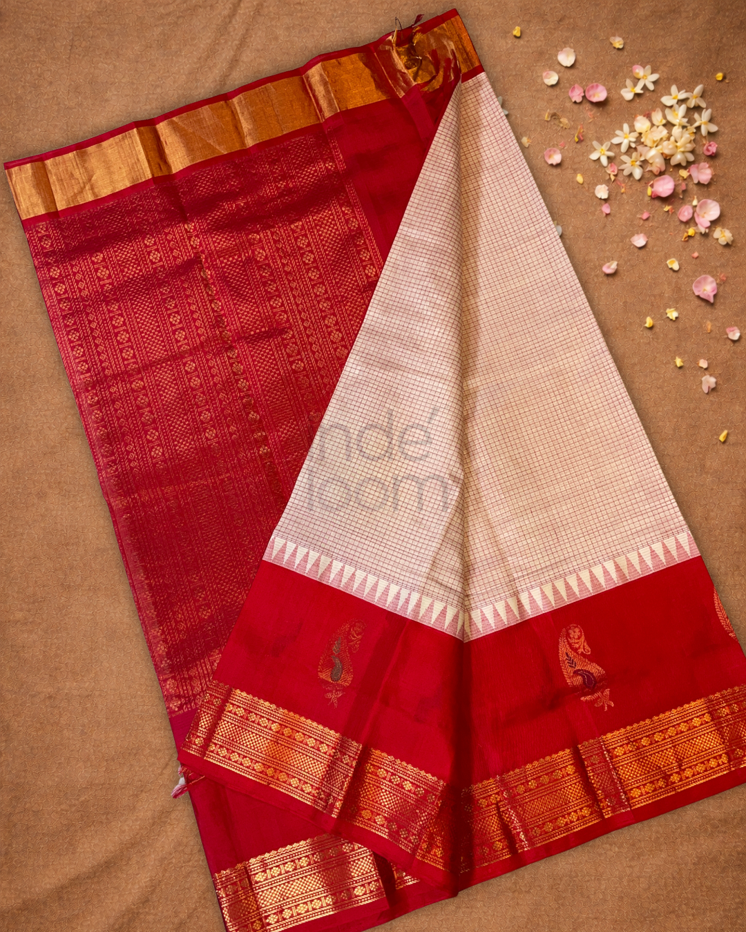 Pure Handloom Korvai Saree | Apple Red
