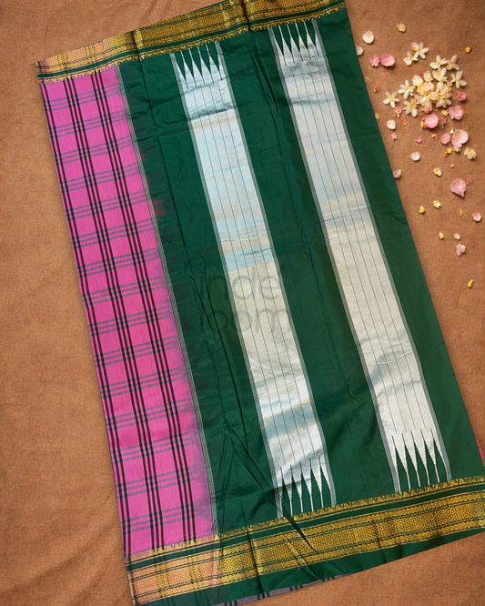 Traditional Ilkal Cotton Silk Viscose Saree  |  Magenta Pink