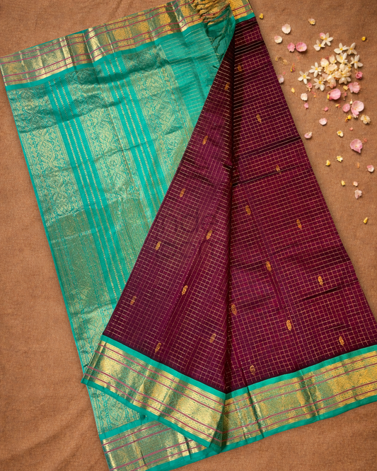 Handloom Korvai Silk Cotton Saree  |  Maroon Red