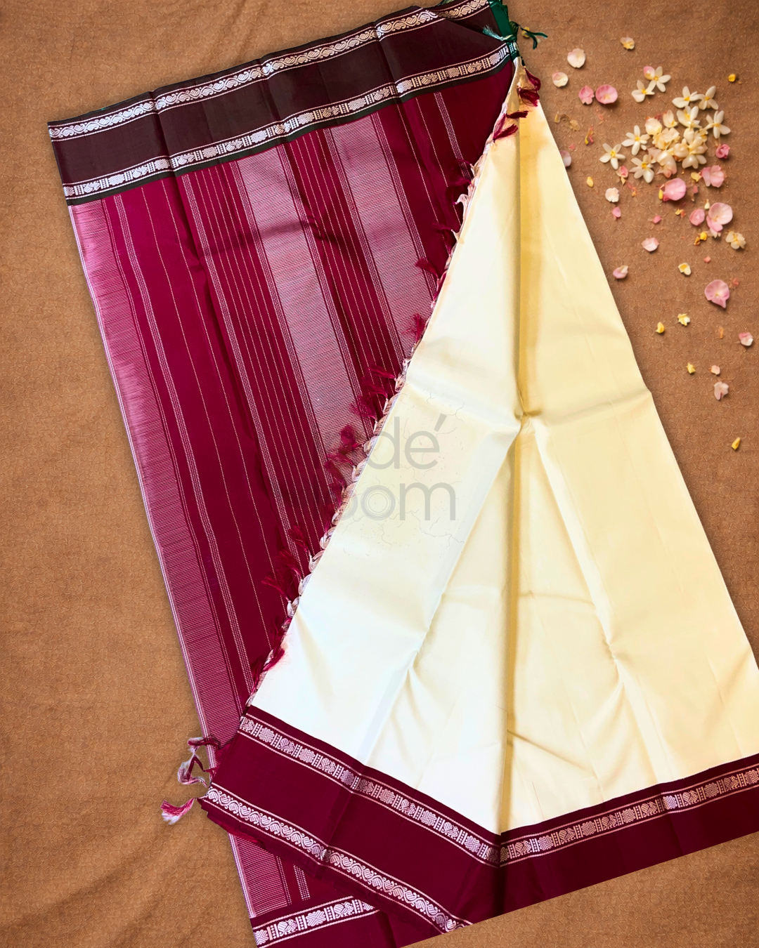Silk Mark Certified Handloom Kanjivaram Silk Saree  |  Ivory White