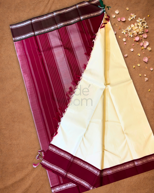 Silk Mark Certified Handloom Kanjivaram Silk Saree  |  Ivory White