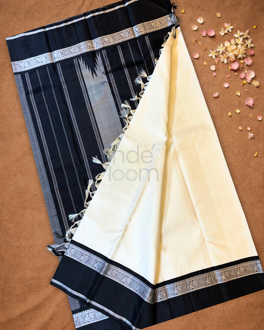 Silk Mark Certified Handloom Kanjivaram Silk Saree  |  Cream Beige