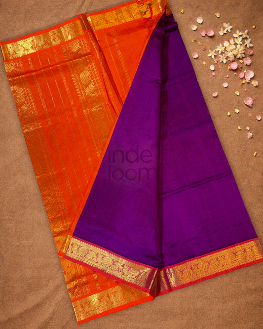 Handloom Korvai Silk Cotton Saree  |  Indigo Purple