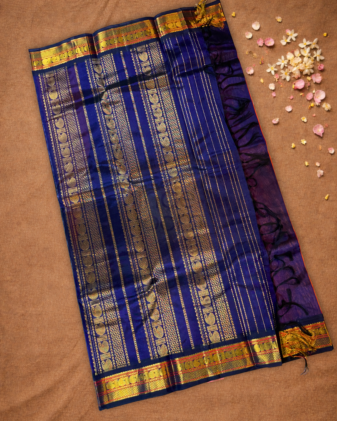 Pure Handloom Korvai Saree | Fire Orange