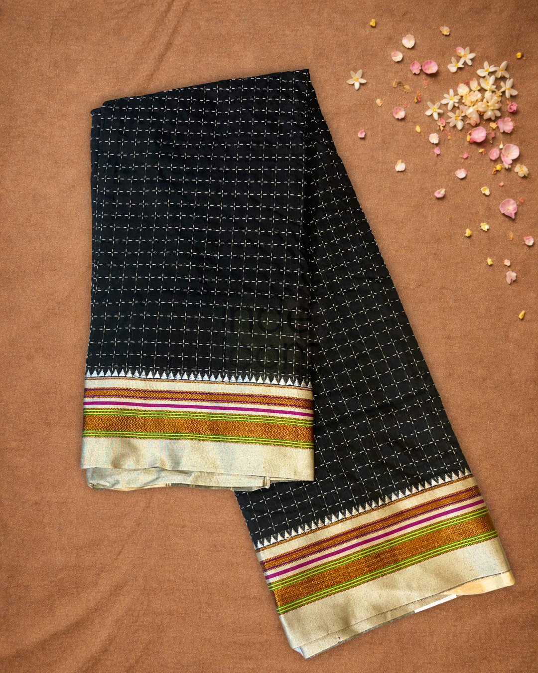 Traditional Ilkal Cotton Silk Viscose Saree  |  Midnight Black