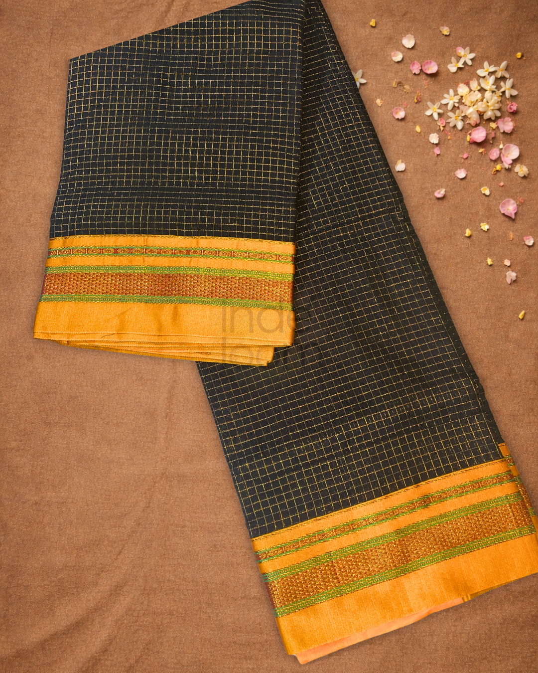 Traditional Ilkal Cotton Silk Viscose Saree  |  Midnight Black