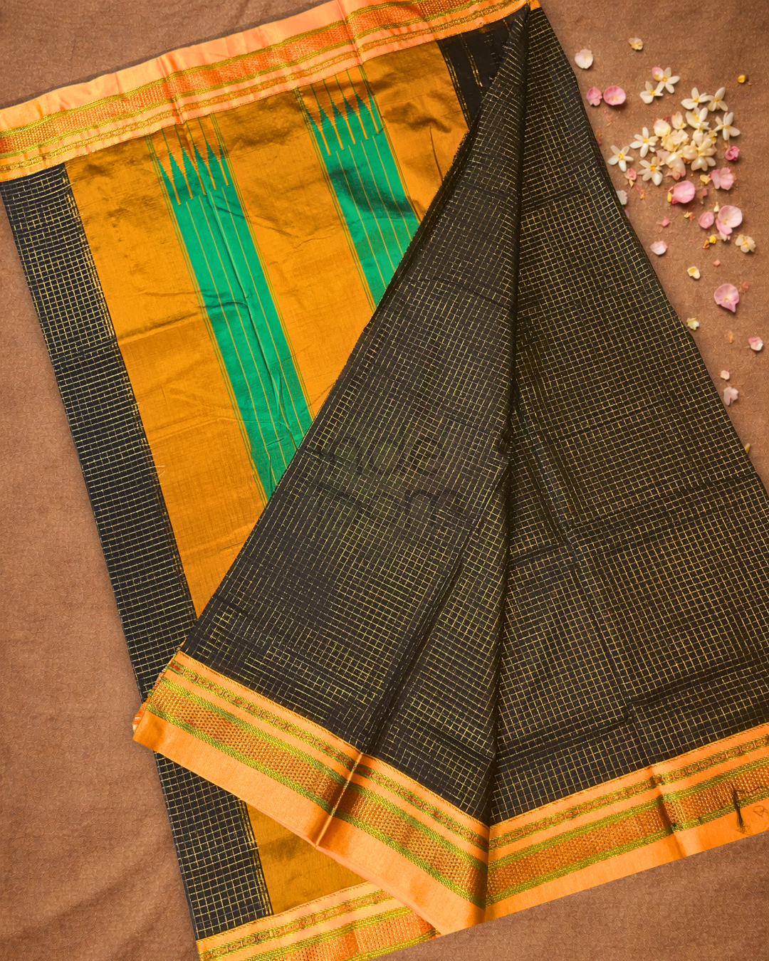 Traditional Ilkal Cotton Silk Viscose Saree  |  Midnight Black