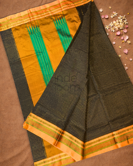 Ilkal Saree in Wine Black With Yellow