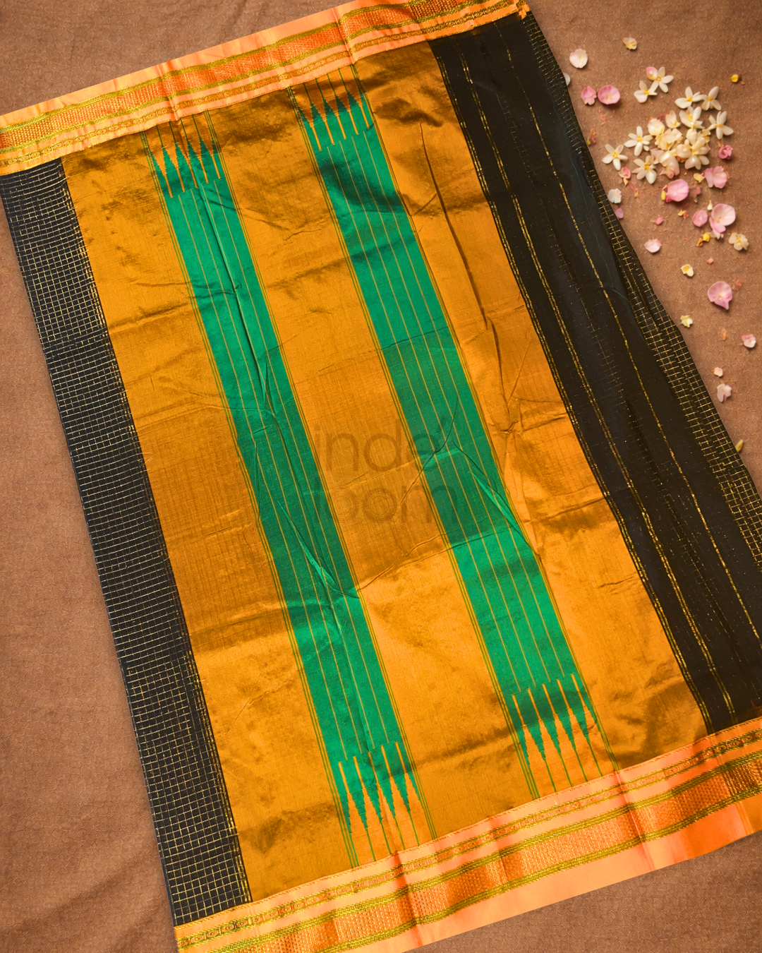 Traditional Ilkal Cotton Silk Viscose Saree  |  Midnight Black