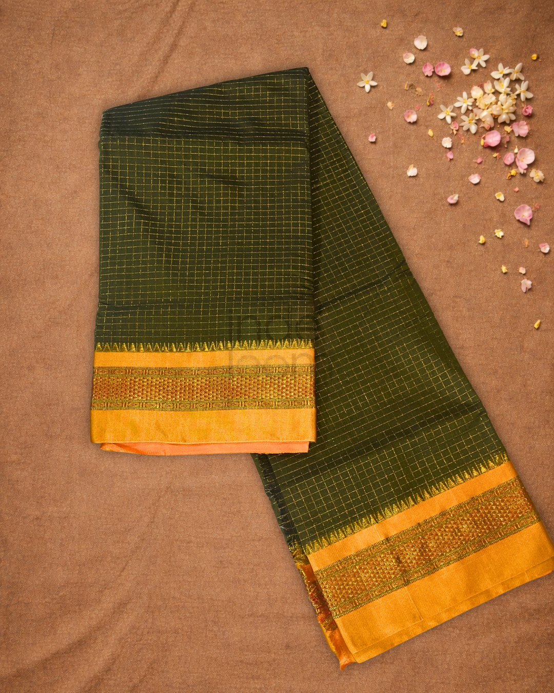 Traditional Ilkal Cotton Silk Viscose Saree  |  Army Green