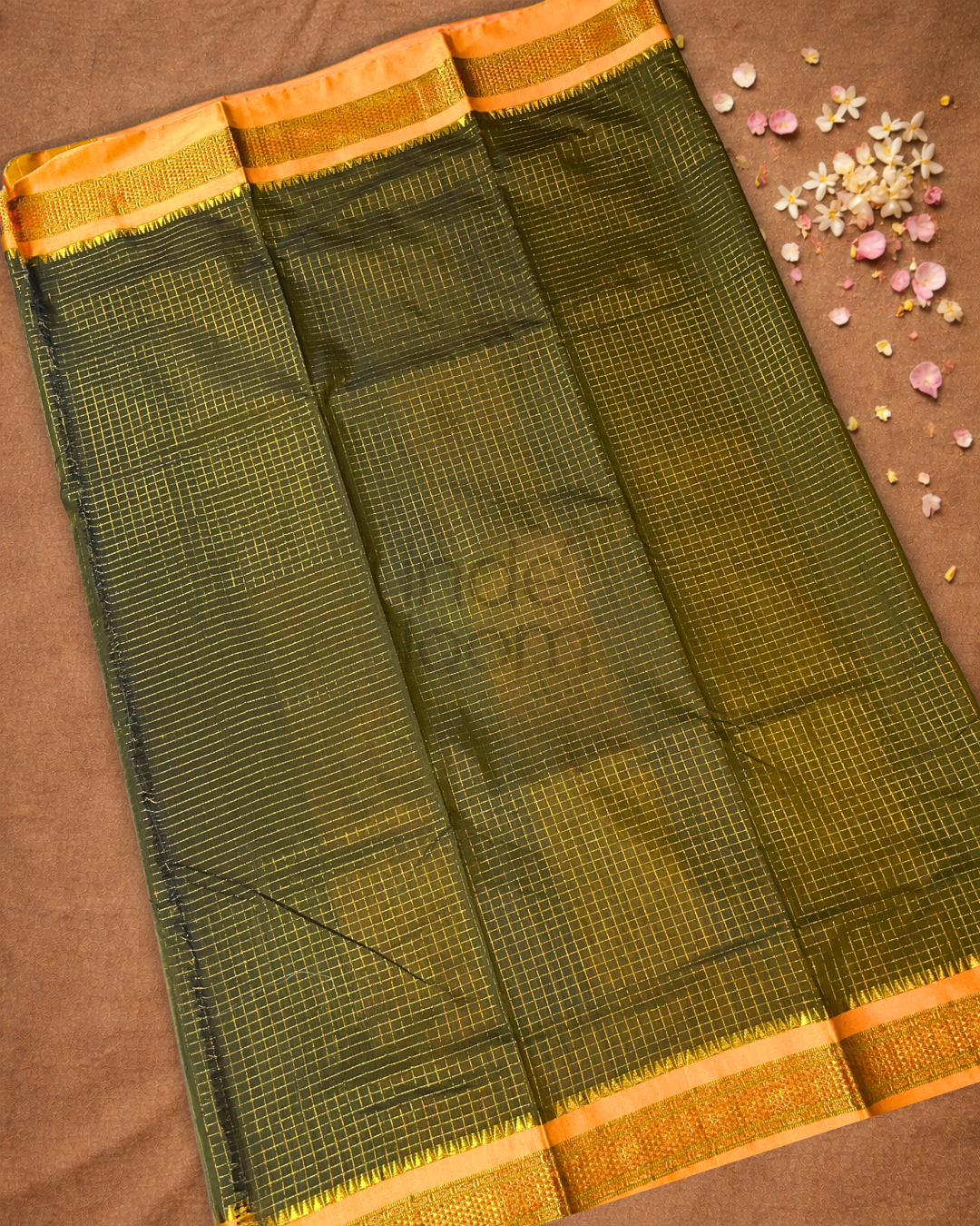 Traditional Ilkal Cotton Silk Viscose Saree  |  Army Green