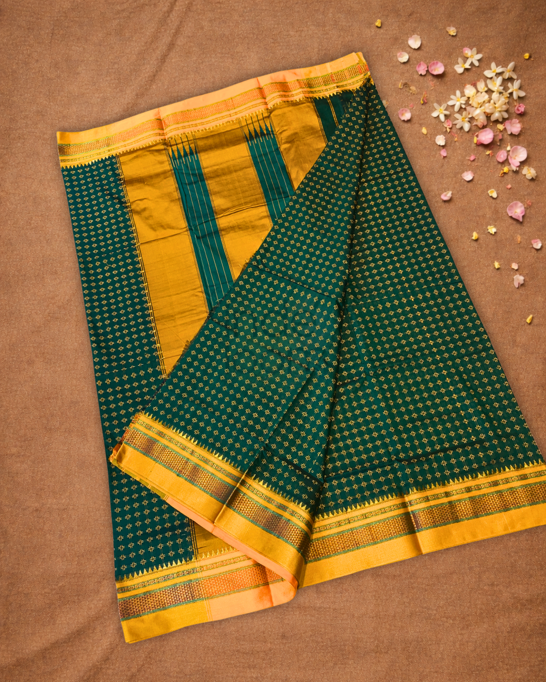 Traditional Ilkal Cotton Silk Viscose Saree  |  Deep Teal