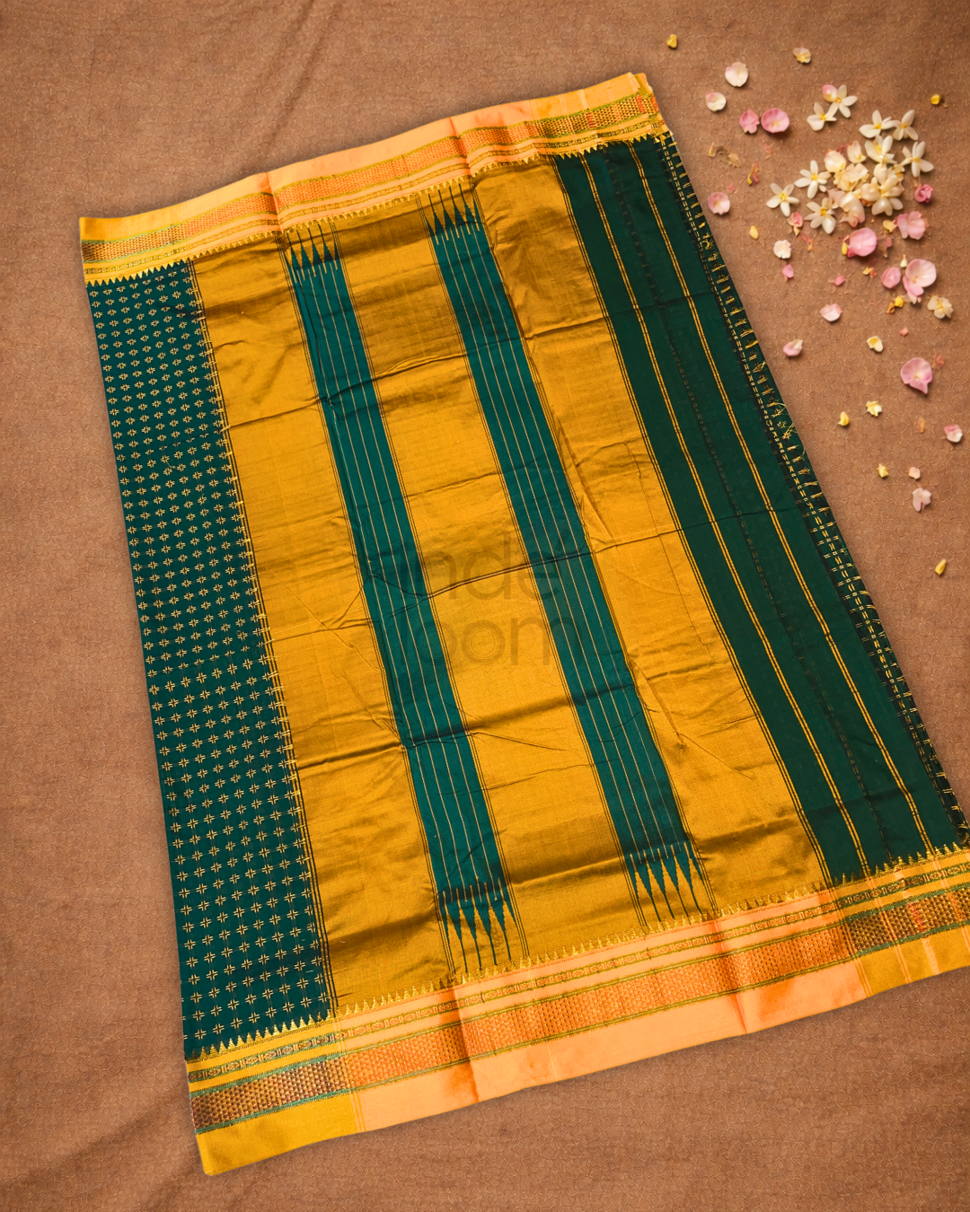 Traditional Ilkal Cotton Silk Viscose Saree  |  Deep Teal