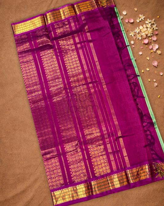 Pure Handloom Korvai Saree | Dark Pista Green