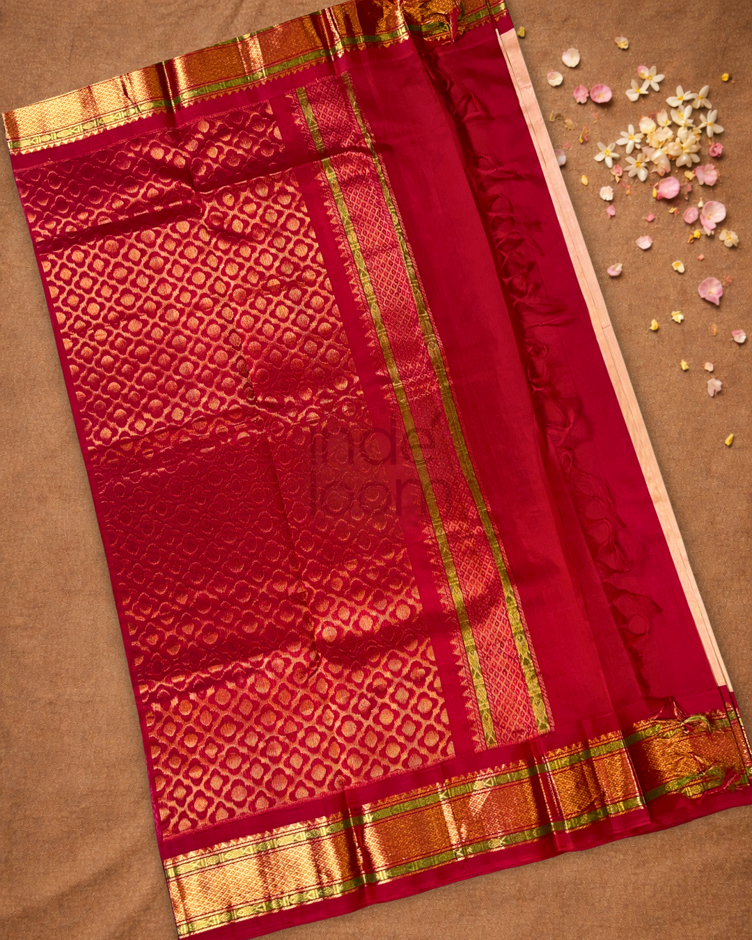 Pure Handloom Korvai Saree | Ruby Red
