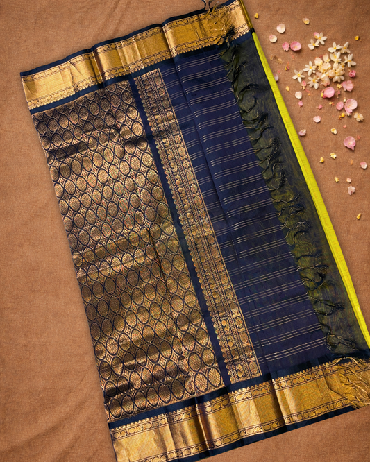 Handloom Korvai Silk Cotton Saree  |  Lime Green