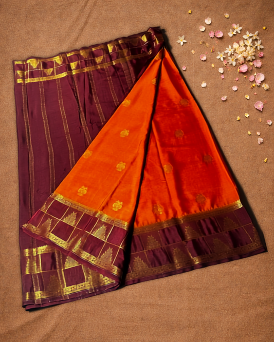 Mysore Silk Saree With Rust Orange