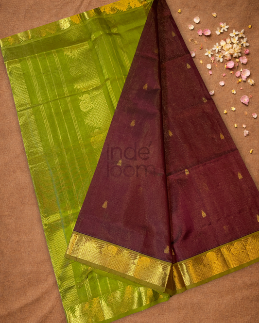 Handloom Korvai Silk Cotton Saree  |  Wine Red