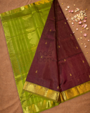 Handloom Korvai Silk Cotton Saree  |  Wine Red