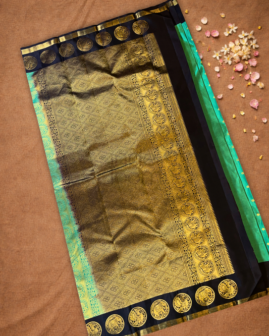 Handloom Kanjivaram Silk Saree  |  Peacock Teal