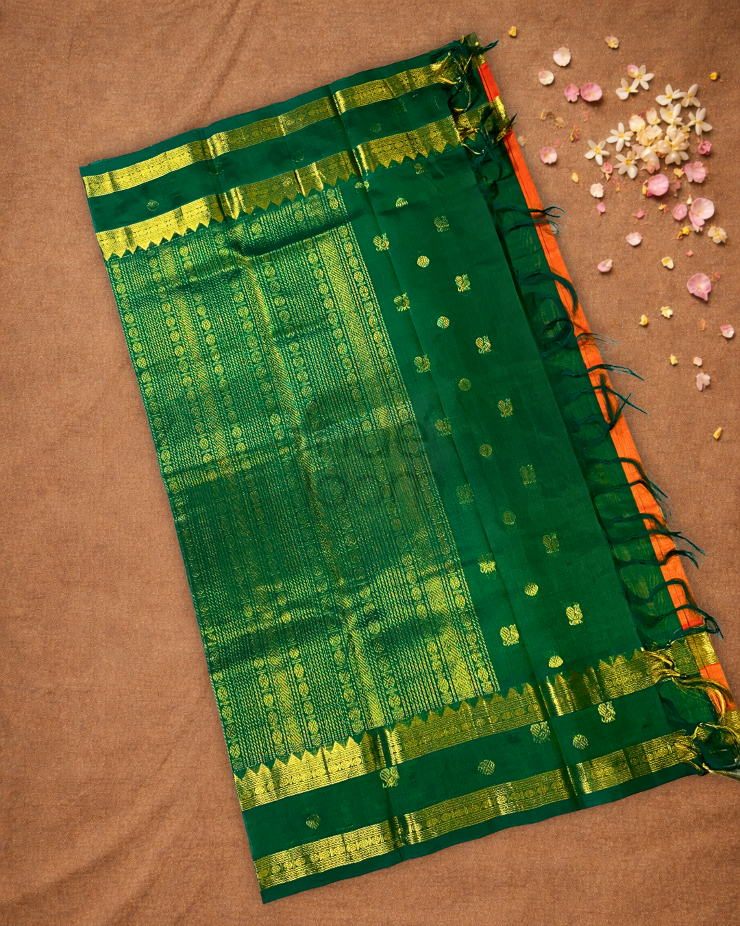 Pure Handloom Korvai Saree | Fire Orange
